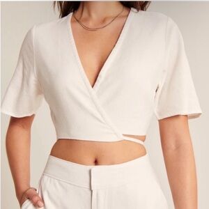 NWOT Abercrombie Linen Wrap Crop Top | White | Size XXS